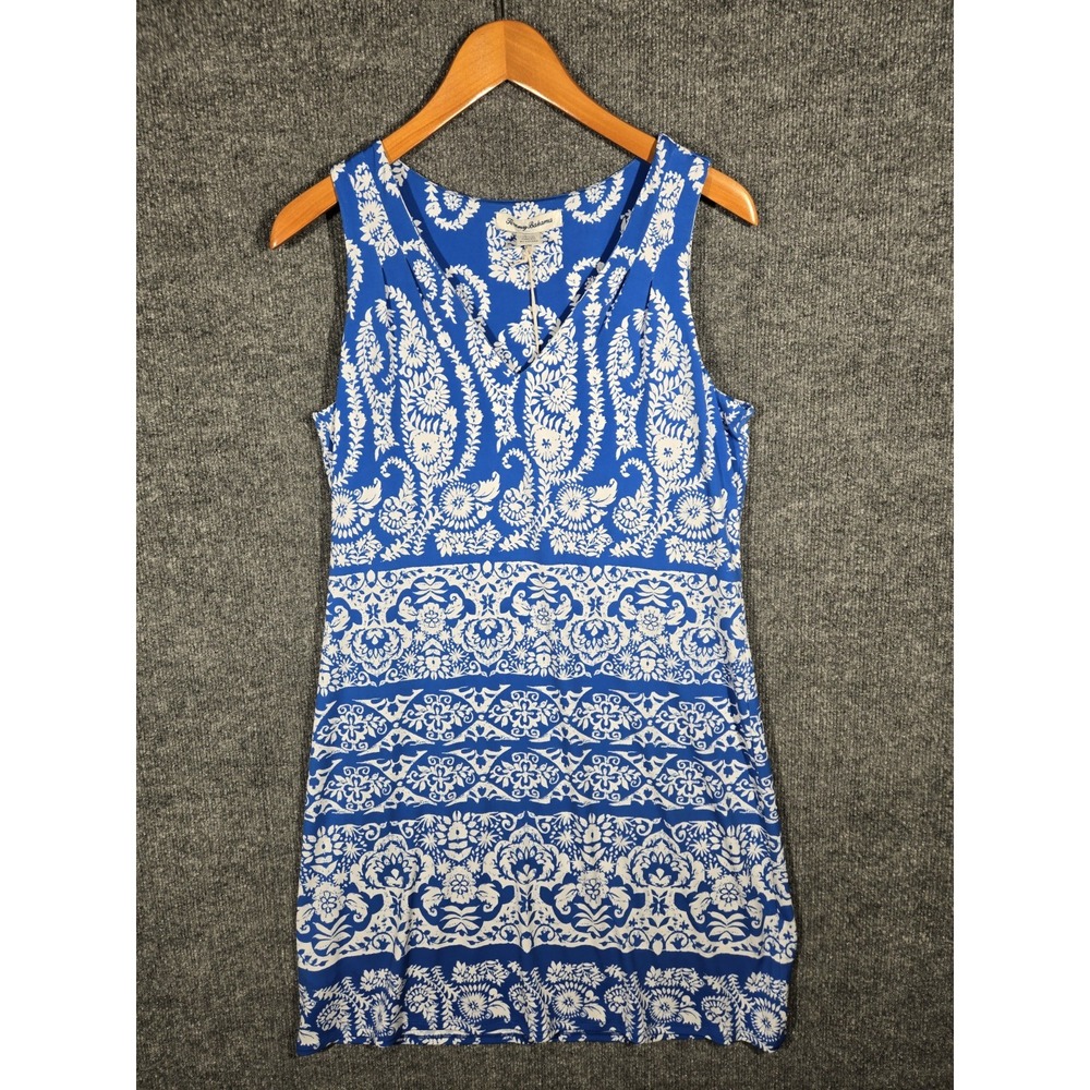 Tommy Bahama Paisley Palace Dress Womens Small Blue White Sleeveless Turkish Sea